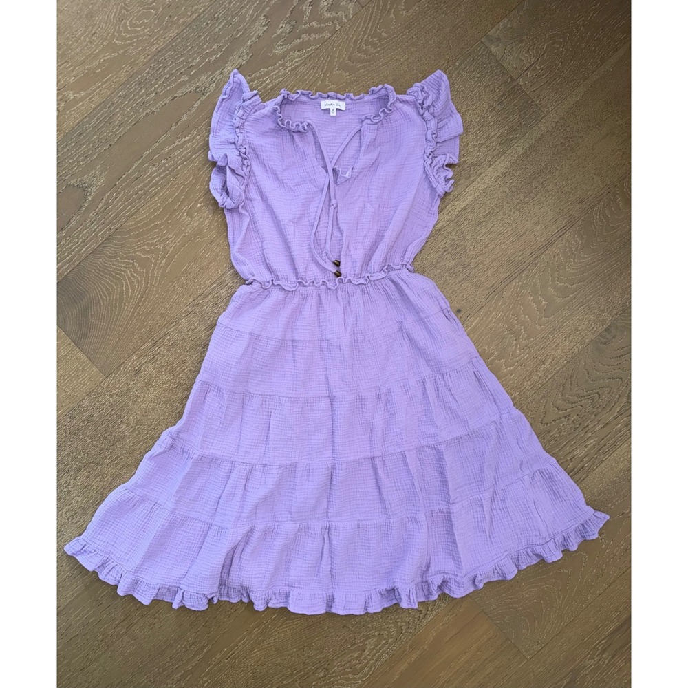 Another Love Lavender Purple Cotton Gauze Tiered Ruffle Midi Dress Womens Medium